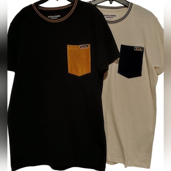 M👕Jack & Jones Black & Cream Short Sleeve 2 T-shirts Tees Unisex - Picture 12 of 12